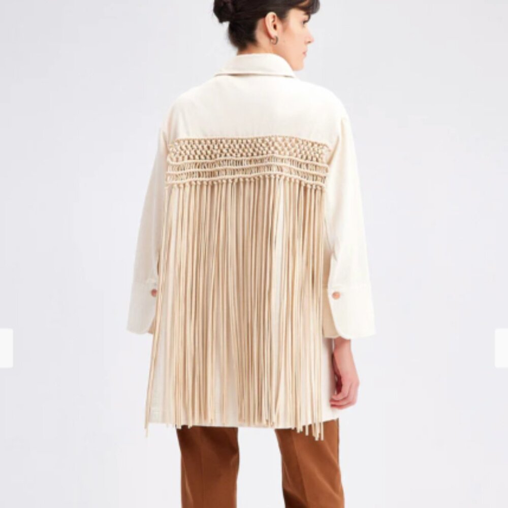 Cream Fringe Denim Jacket